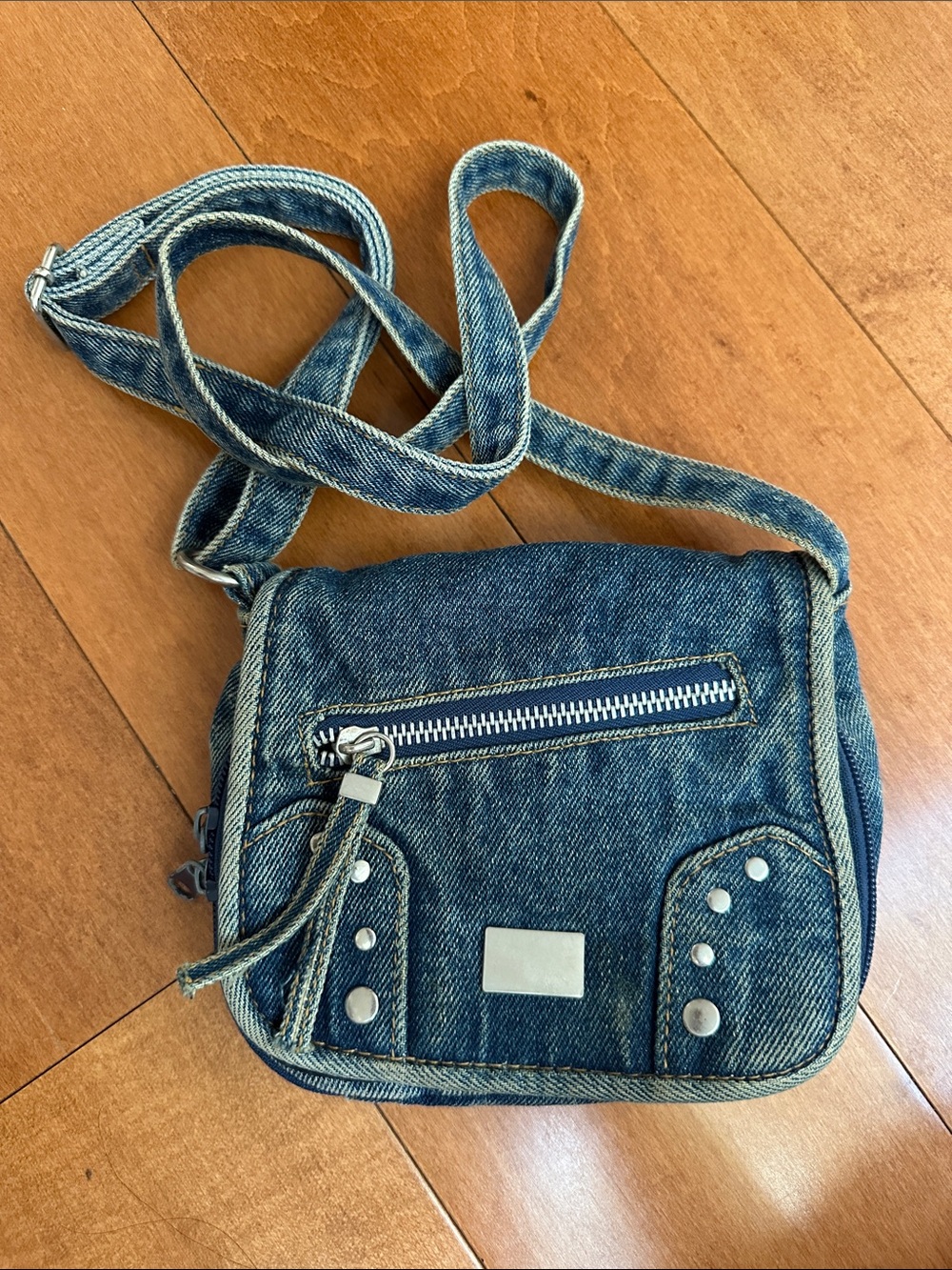 Denim Crossbody Bag with Wallet Attached